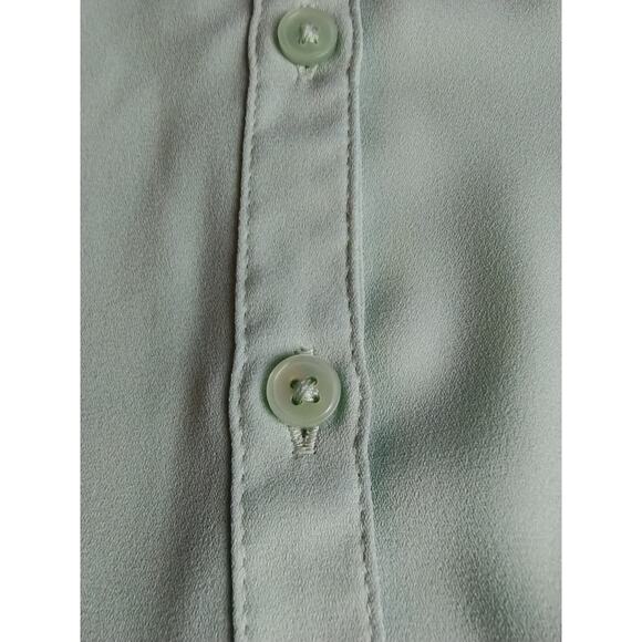 Express Sage Green Button Up Blouse Roll Tap Sleeve Lightweight Elevated Basic - Picture 6 of 8